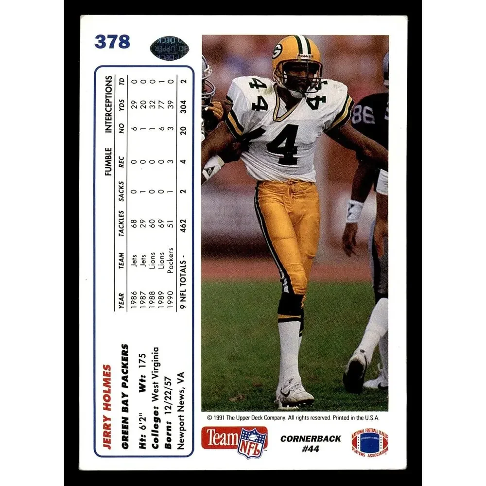 1991 Upper Deck #378 Jerry Holmes Football Card